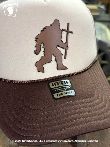 BIGFAITH™ BIGFOOT Cross ( Sasquatch  ) | CHRISTIAN Yeti Trucker Snapback Patch Hat Cap