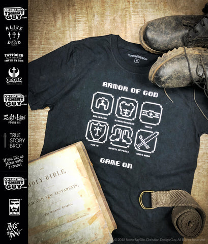 Armor of GOD 8-bit Ephesians 6 Spiritual Warfare | Christian Video Game T-Shirt