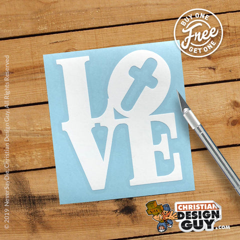 LOVE (Cross) Retro Style - 70's | Christian Decal Car Sticker BOGO